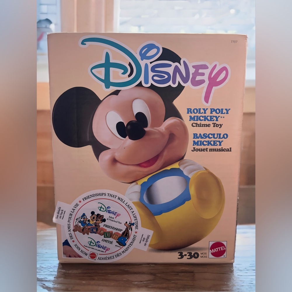Disney Vintage 1985 *New* Roly Poly Mickey Chime Toy - Yellow and Black